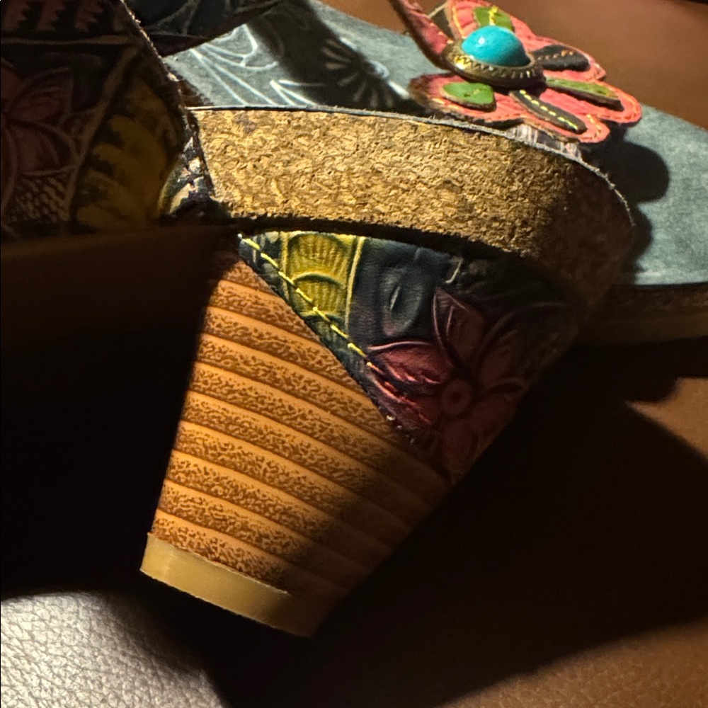 NWOB Spring Step L'Artiste Floral Embellished Sandals Leather & Cork 42(10.5-11) - Picture 5 of 11